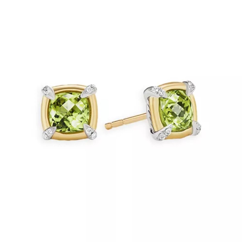 David Yurman Petite Chatelaine Peridot & Diamond Pavé Stud Earrings